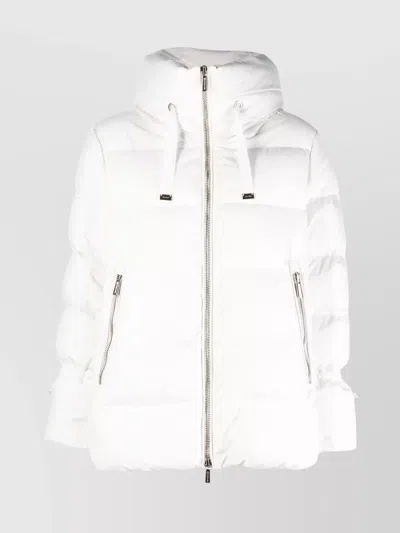 Moorer Hooded Padded Coat With Side Zip Pockets In White