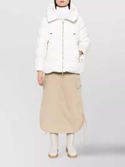 Moorer Hooded Padded Coat With Side Zip Pockets In White