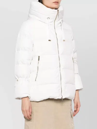 Moorer Hooded Padded Coat With Side Zip Pockets In White
