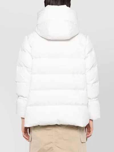 Moorer Hooded Padded Coat With Side Zip Pockets In White