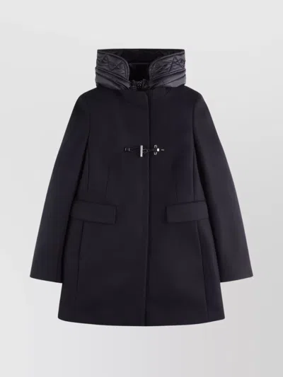 Fay Toggle Coat In Black Wool Blend Fabric In Brown