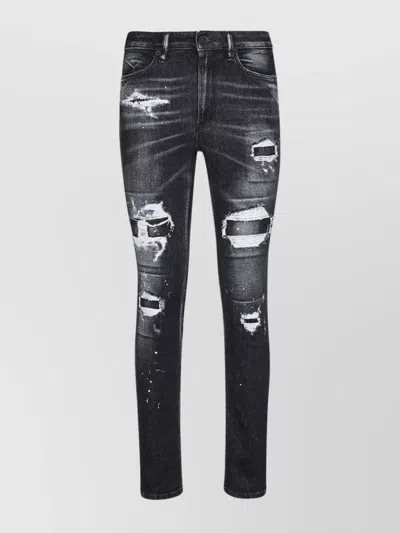 Dondup Distressed Detailing Trousers With Pockets And Loops In Black