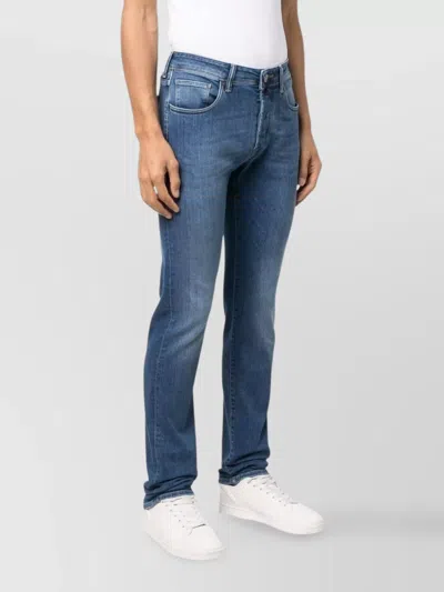 Incotex Faded Denim Trousers Featuring Belt Loops In Blue