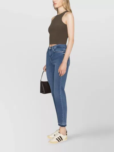 Frame Straight Hem Fray Belt Loops Contrast Stitching In Blue