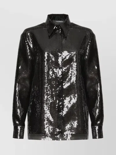 Alberta Ferretti Sequin Embellished Long Sleeve Top In Black