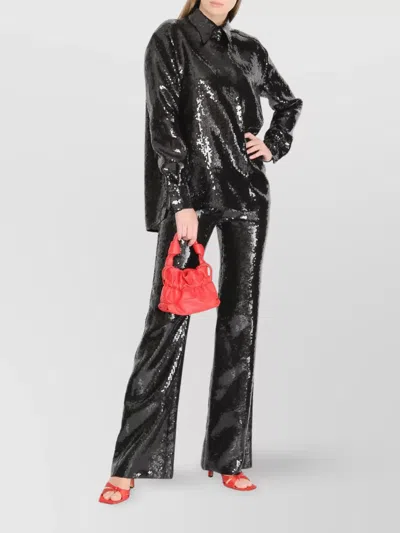 Alberta Ferretti Sequin Embellished Long Sleeve Top In Black