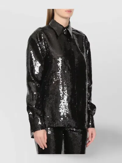 Alberta Ferretti Sequin Embellished Long Sleeve Top In Black