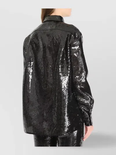 Alberta Ferretti Sequin Embellished Long Sleeve Top In Black