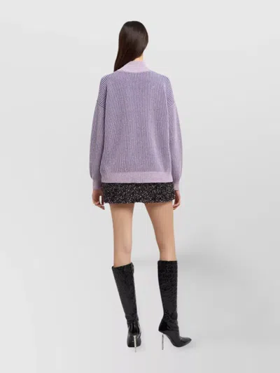 Gcds Ribbed Low Logo Half Zip Sweater In Purple