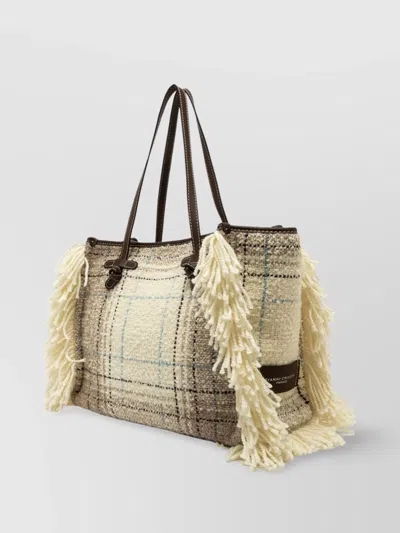 Gianni Chiarini Marcella Tote Bag With Plaid Pattern And Fringe Detailing In Neutral