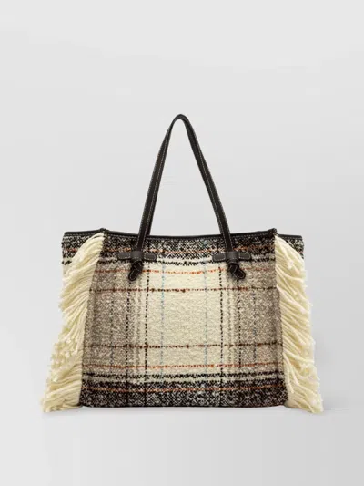 Gianni Chiarini Marcella Tote Bag With Plaid Pattern And Fringe Detailing