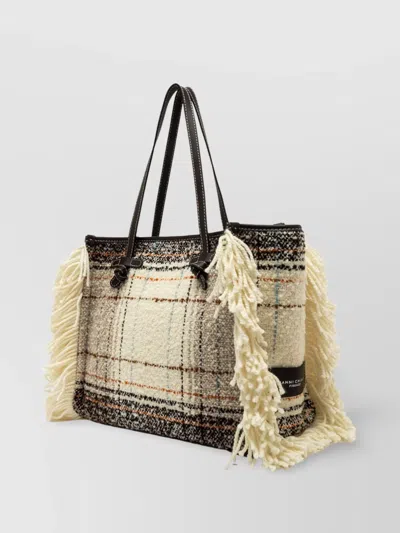 Gianni Chiarini Marcella Tote Bag With Plaid Pattern And Fringe Detailing