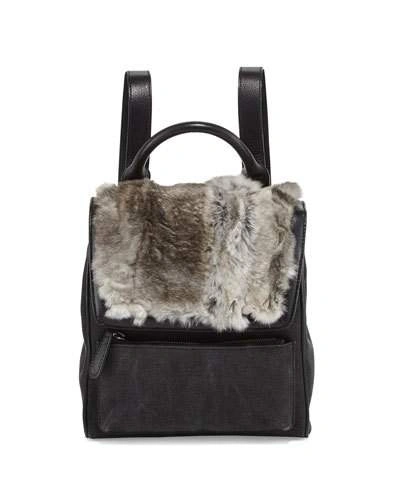 Adrienne Landau Rabbit Fur Canvas Mini Backpack, Grey