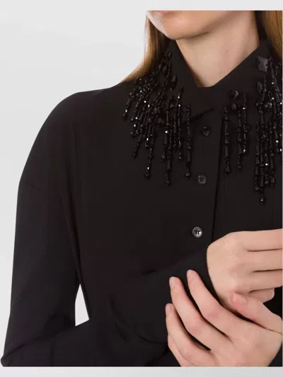 Alberta Ferretti Embellished Collar Fitted Silhouette Long Sleeves In Black