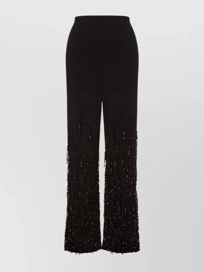Alberta Ferretti Flared High Waist Trousers With Beaded Embellishments In Black