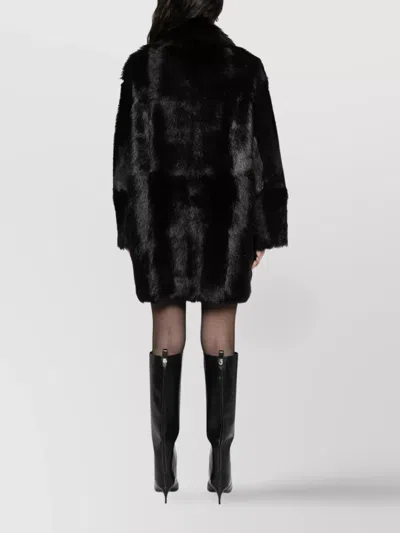 Alberta Ferretti Fur Texture High Collar Knee Length Jacket In Black
