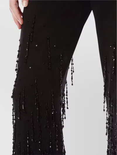 Alberta Ferretti Flared High Waist Trousers With Beaded Embellishments In Black