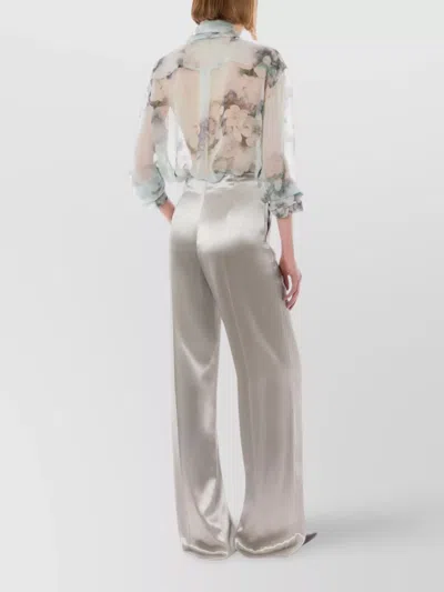 Alberta Ferretti High Waist Wide Leg Trousers In Silver
