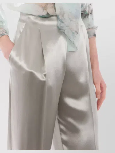 Alberta Ferretti High Waist Wide Leg Trousers In Silver