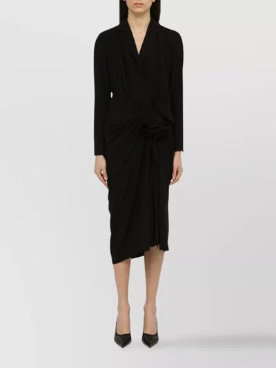 Dries Van Noten Black Wool-blend Dress With Drape In Black