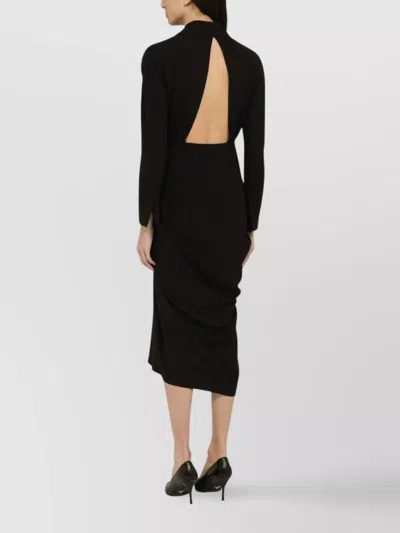 Dries Van Noten Black Wool-blend Dress With Drape In Black