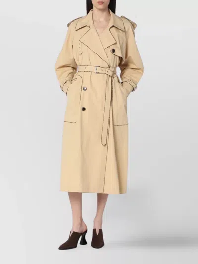 Dries Van Noten Double-breasted Beige Trench Coat In Cotton In Multi