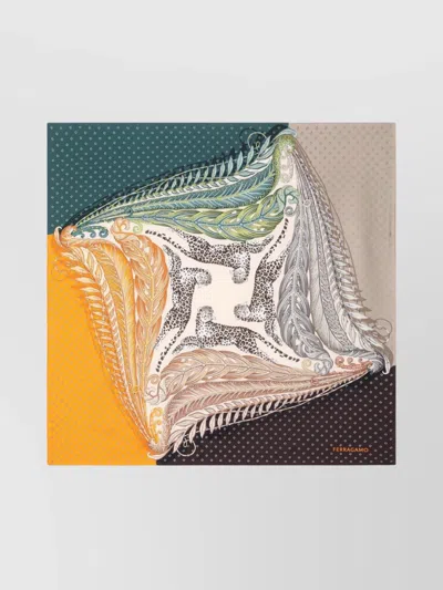 Ferragamo Patterned Print Silk Foulard Square Shape In Green
