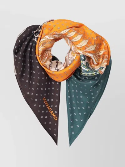 Ferragamo Patterned Print Silk Foulard Square Shape In Green