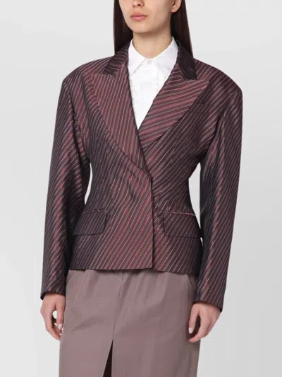 Dries Van Noten Burgundy Striped Jacket With Padded Balls In Purple