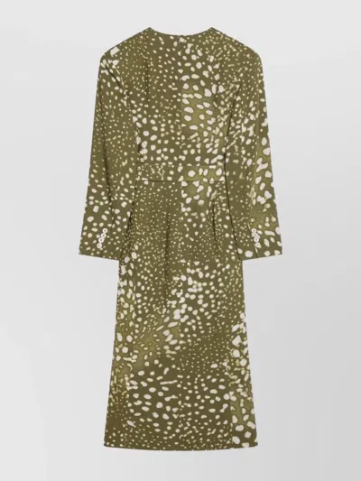 Dries Van Noten Dress With Belt And Khaki Green Print In Animal Print