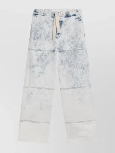 Dries Van Noten Drawstring Wide Leg Denim Trousers In White