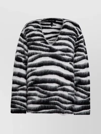 Marc Jacobs Wool Blend Zebra Patterned V Neck Jumper In Black
