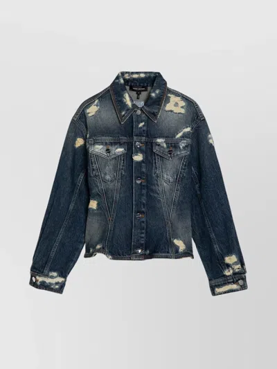 Marc Jacobs Distressed Denim Jacket With Collar And Stitching In Blue