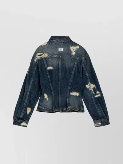 Marc Jacobs Distressed Denim Jacket With Collar And Stitching In Blue