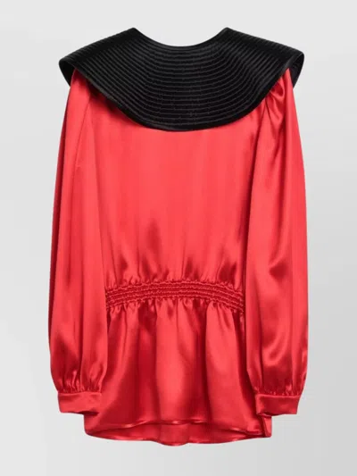Valentino Silk Blouse With Pleated Collar And Elastic Waistband In Red
