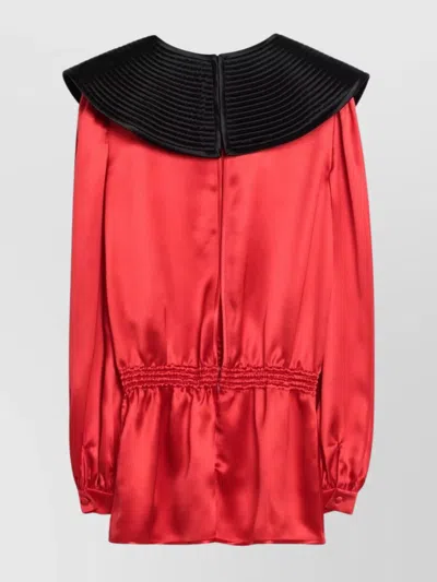 Valentino Silk Blouse With Pleated Collar And Elastic Waistband In Red