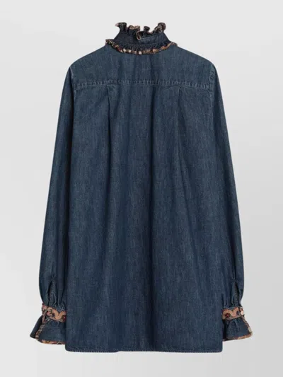 Valentino Denim Blouse With Embroidered Edges In Blue