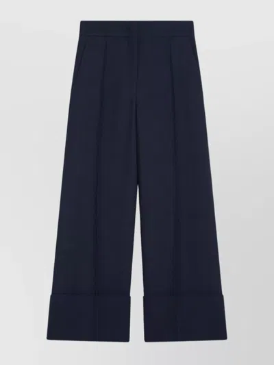 Valentino Wool And Silk Trousers With Wide Leg In Blue