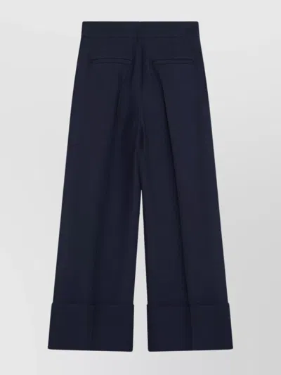 Valentino Wool And Silk Trousers With Wide Leg In Blue
