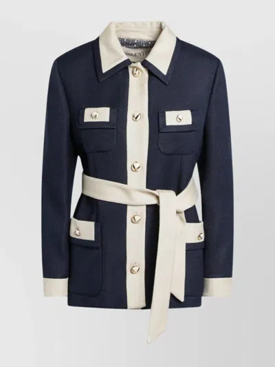 Valentino Blue/ivory Jacket With Belt In Blue