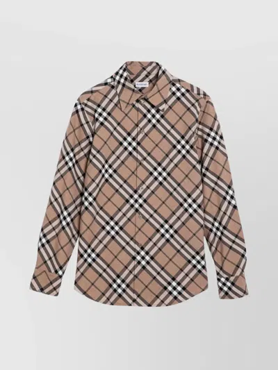 Burberry Check Pattern Wool Blend Shirt Women In Brown