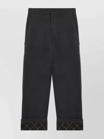 Burberry Black Trousers With Check Pattern Lapels In Gray