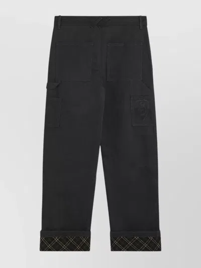 Burberry Black Trousers With Check Pattern Lapels In Gray