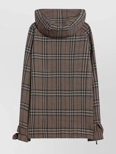Burberry Half-zip Jacket With Check Pattern In Silk Blend In Brown