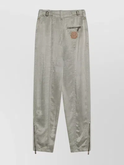 Burberry Trousers With B Shield Emblem In Lyocell In Gray