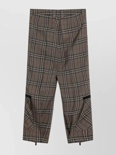 Burberry Cargo Pants Check Pattern In Silk Blend In Brown