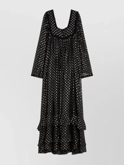 Chloé Maxi Dress Silk Ruffles Scoop Neckline In Black