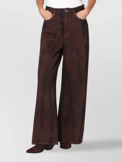 Ganni Jeans Dalla Gamba Ampia In Denim Marrone  Donna In Brown