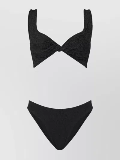 Hunza G Juno Bikini Set High-waisted Bottom Textured Fabric In Black