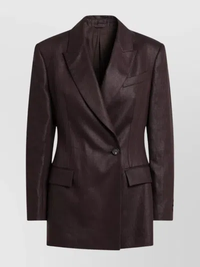 Brunello Cucinelli Shiny Brown Linen Twill Jacket In Brown